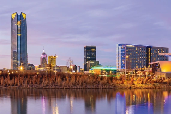 downtown Oklahoma City skyline as viewed from scissortail park